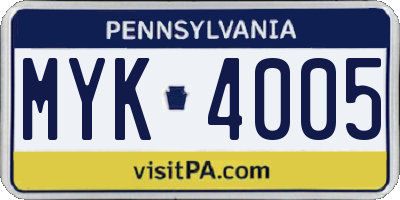 PA license plate MYK4005