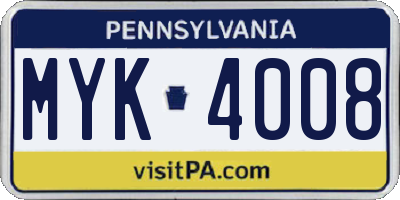 PA license plate MYK4008
