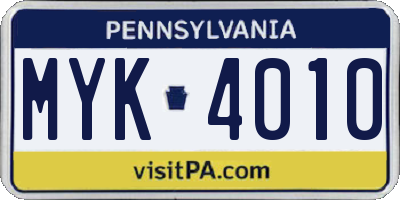 PA license plate MYK4010