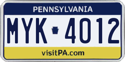 PA license plate MYK4012