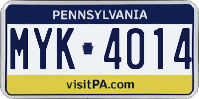 PA license plate MYK4014