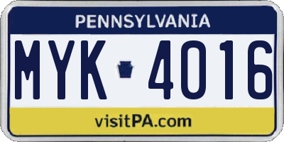 PA license plate MYK4016