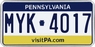 PA license plate MYK4017