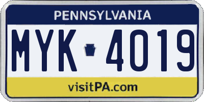 PA license plate MYK4019