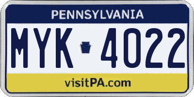 PA license plate MYK4022