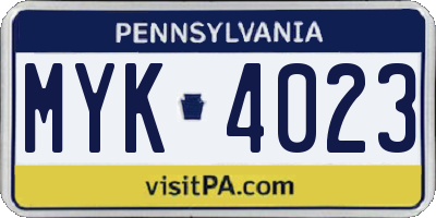 PA license plate MYK4023