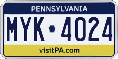 PA license plate MYK4024