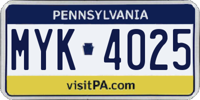 PA license plate MYK4025