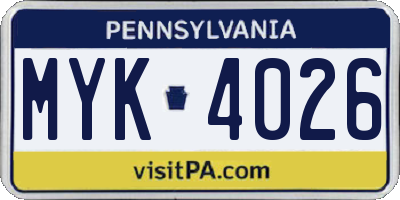 PA license plate MYK4026
