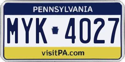 PA license plate MYK4027