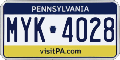 PA license plate MYK4028