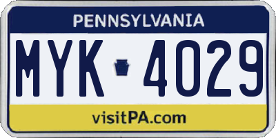 PA license plate MYK4029
