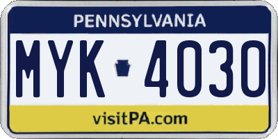 PA license plate MYK4030