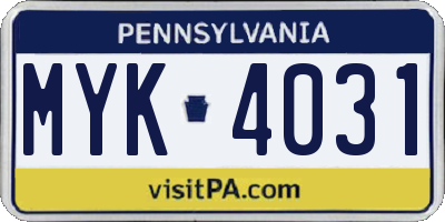 PA license plate MYK4031