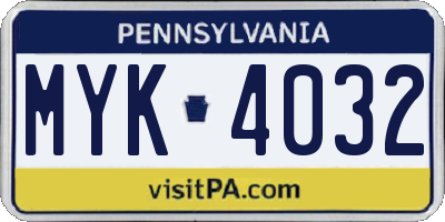 PA license plate MYK4032