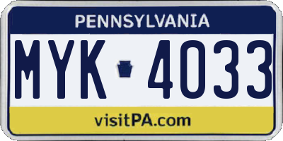 PA license plate MYK4033