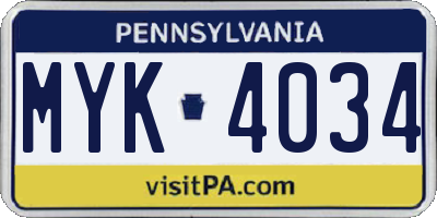 PA license plate MYK4034