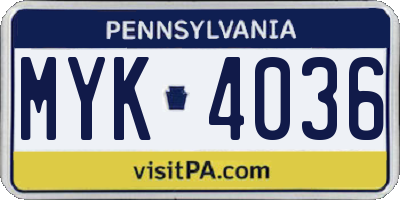 PA license plate MYK4036