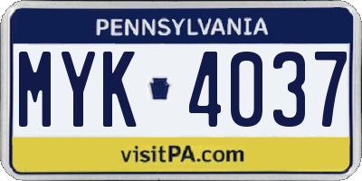 PA license plate MYK4037