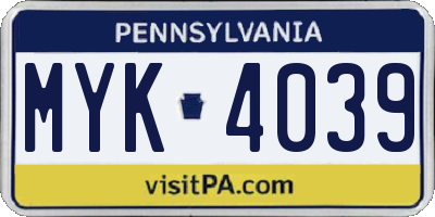 PA license plate MYK4039