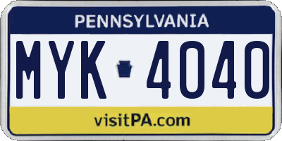 PA license plate MYK4040