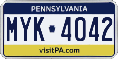 PA license plate MYK4042