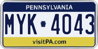 PA license plate MYK4043