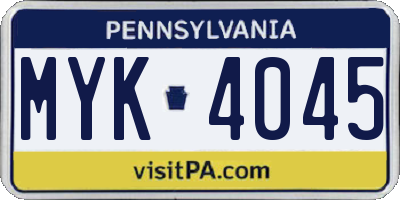 PA license plate MYK4045