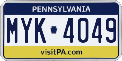 PA license plate MYK4049