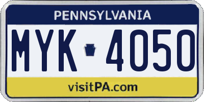 PA license plate MYK4050