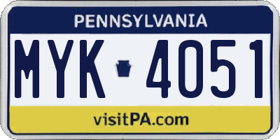 PA license plate MYK4051