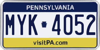 PA license plate MYK4052