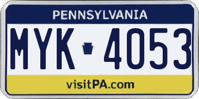 PA license plate MYK4053