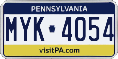 PA license plate MYK4054