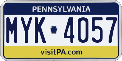 PA license plate MYK4057