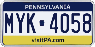 PA license plate MYK4058