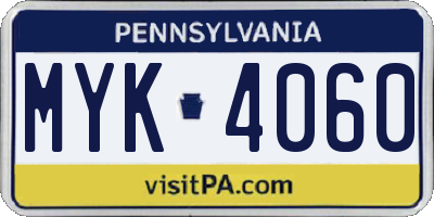 PA license plate MYK4060