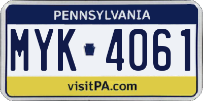 PA license plate MYK4061