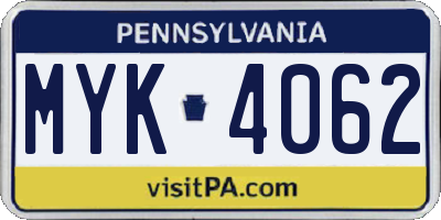 PA license plate MYK4062