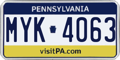 PA license plate MYK4063