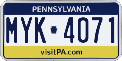 PA license plate MYK4071