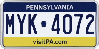 PA license plate MYK4072