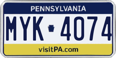 PA license plate MYK4074