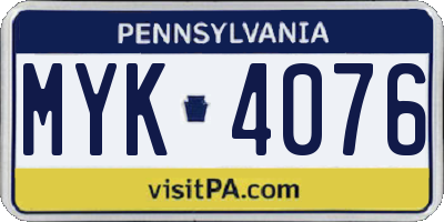 PA license plate MYK4076