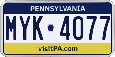 PA license plate MYK4077