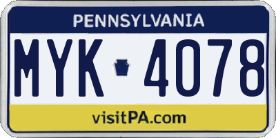 PA license plate MYK4078