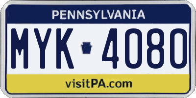 PA license plate MYK4080