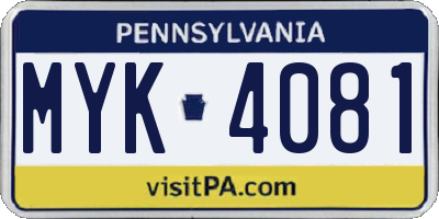PA license plate MYK4081