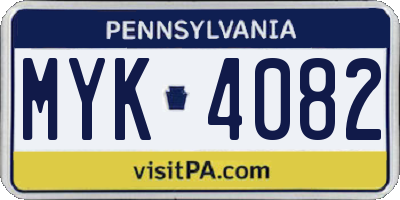 PA license plate MYK4082