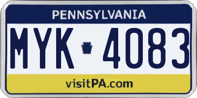 PA license plate MYK4083